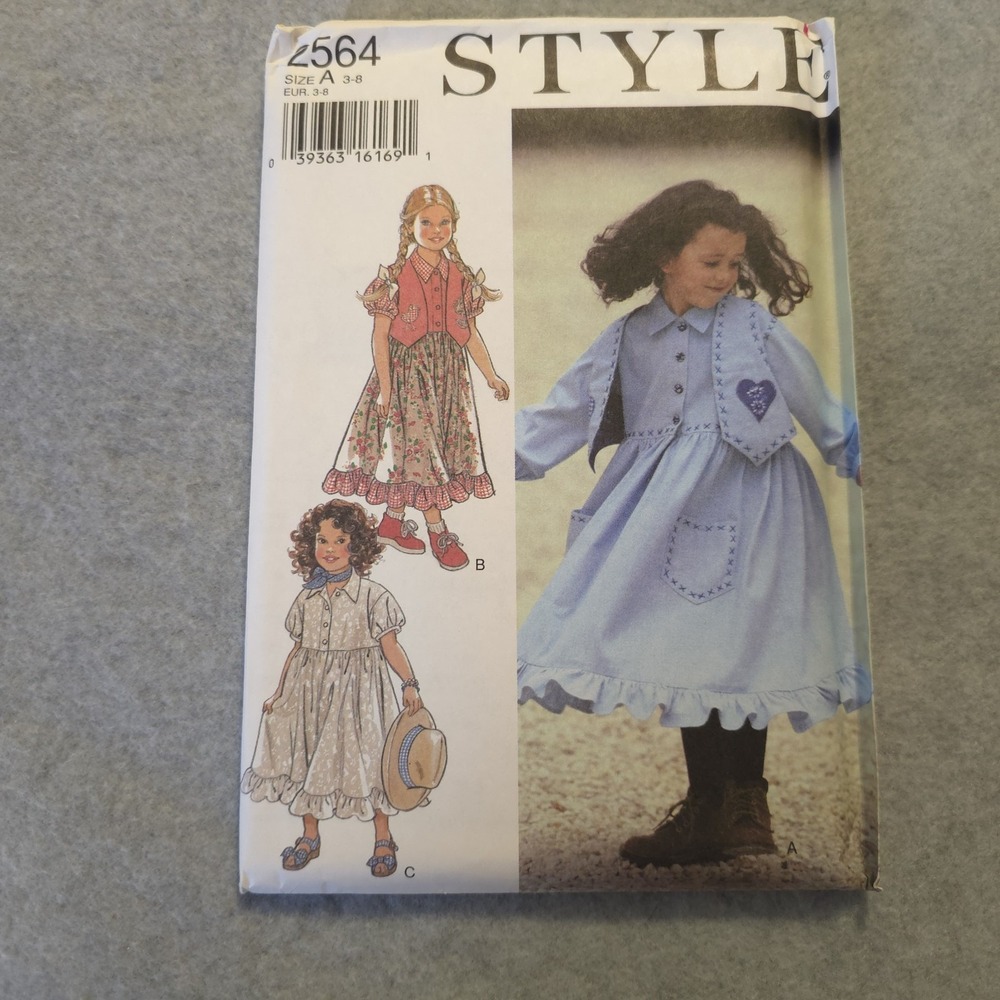 Vintage Style 2564 Girls Dress & Vest Sewing Pattern Size 3-8 UNCUT